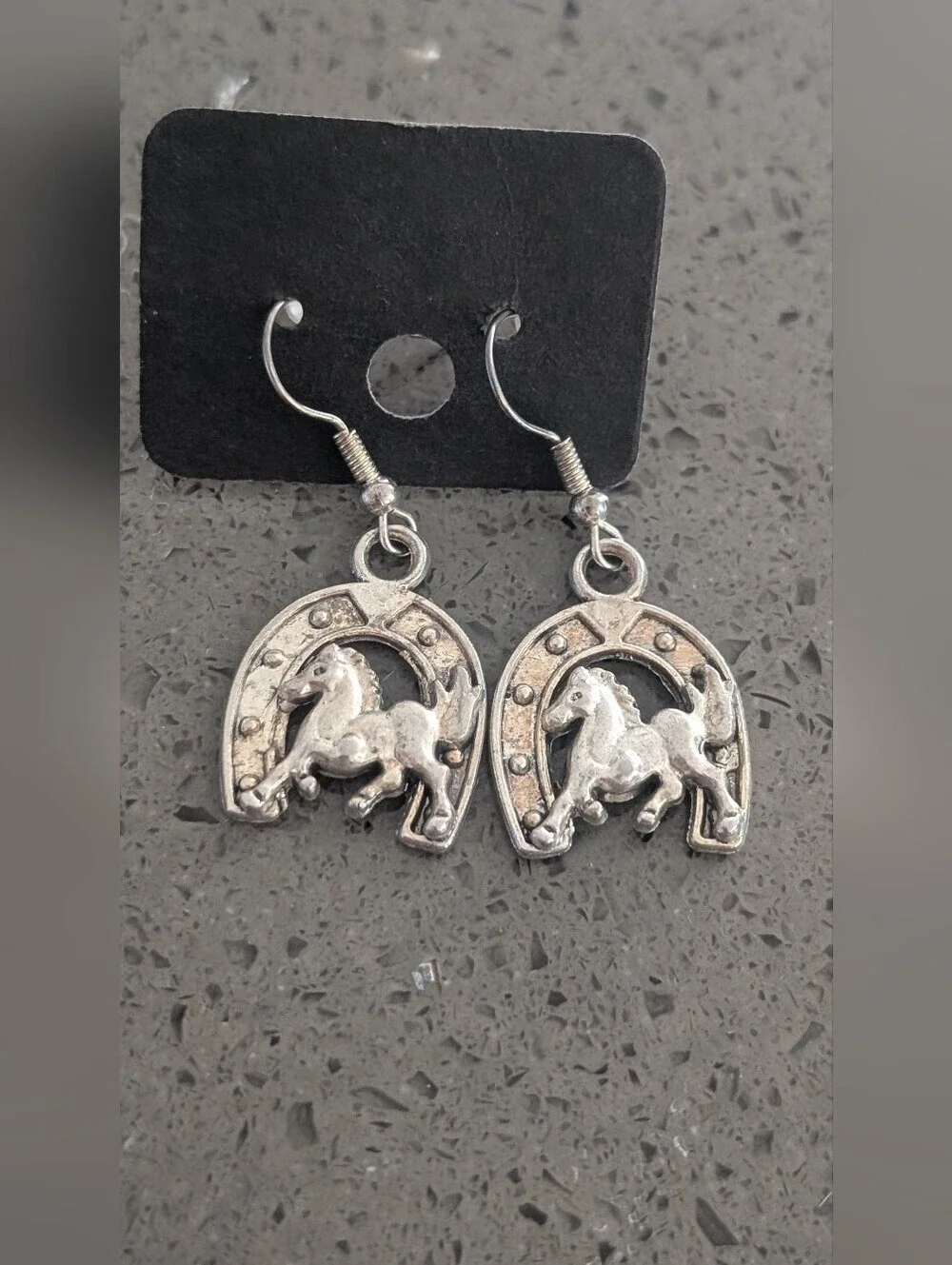 Fashion Jewelry Silver Horse & Horseshoe Dangle Earrings